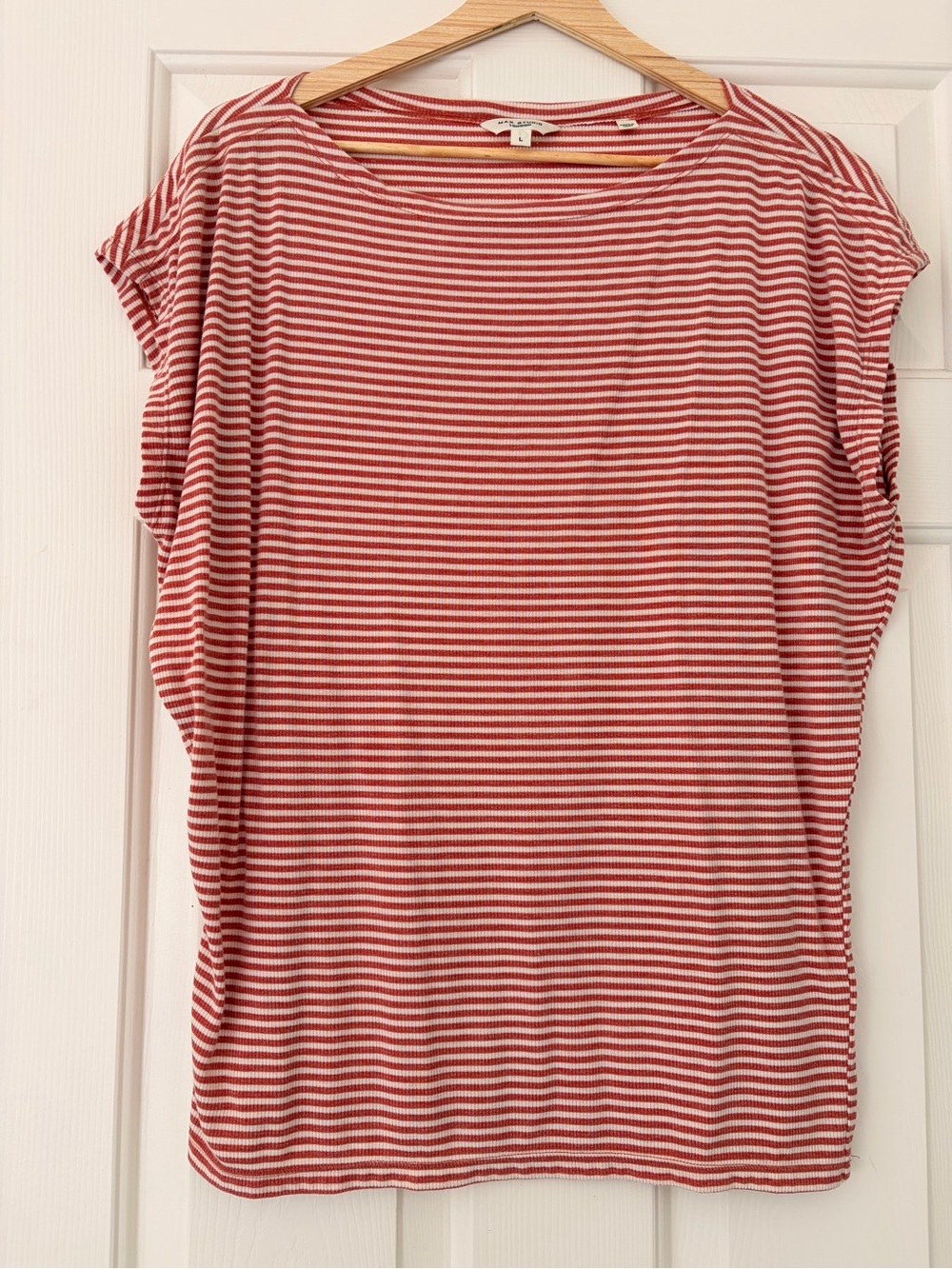 Striped Rust and White Women's Tee - Lightweight Casual Top